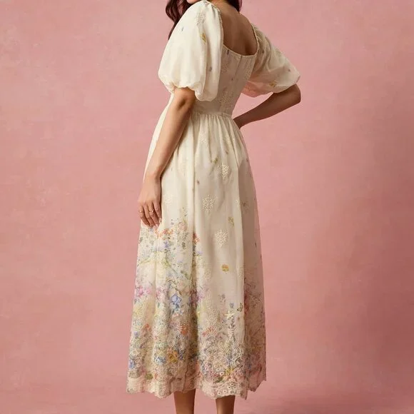 Multicolor Apricot Elegant Romantic Floral Women's Maxi Dress - Picture 2 of 8